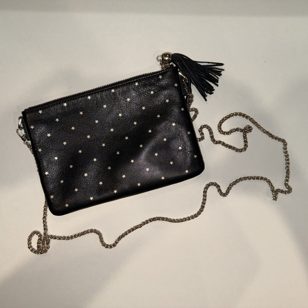 Mark & Graham Black Leather Star Crossbody Bag Tassel Chain Strap Small Clutch